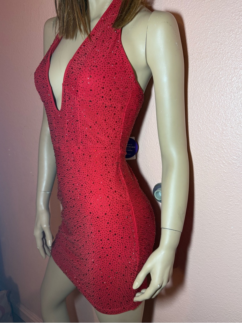 Windsor Red Rhinestone Halter Bodycon Mini Dress NWT